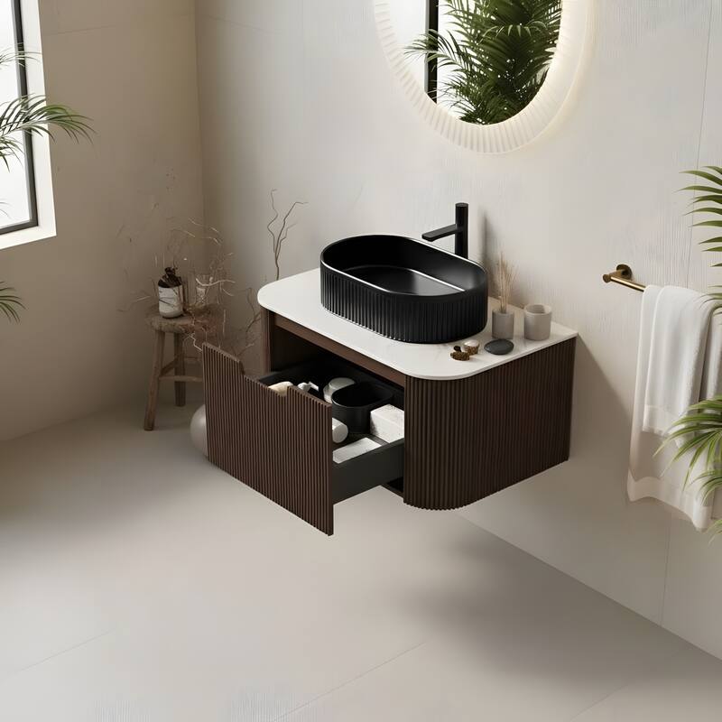 Wall Mounted Bathroom Vanity with Black Oval Ceramic Basin