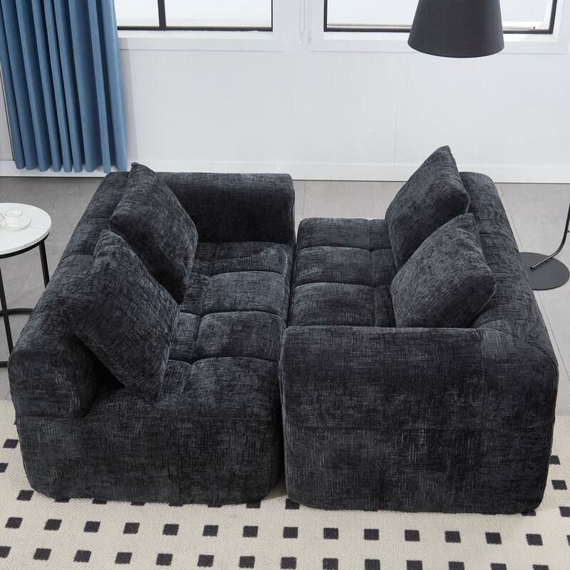 Chenille Loveseat Sofa Upholstered Deep Seat Sofa, Lounge Couch Corner Sofa Minimalist Modular Couches for Apartment