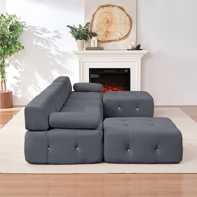 Mixoy Modular 134inch Modular Sectional Sofa with 2 Ottoman,Velvet U-Shaped Couch for Living Room - 133.9"w x 66.9"D x 24.8"H