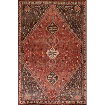 Vegetable Dye Shiraz Persian Vintage Area Rug Hand-Knotted Wool Carpet - 6'0"x 9'11"