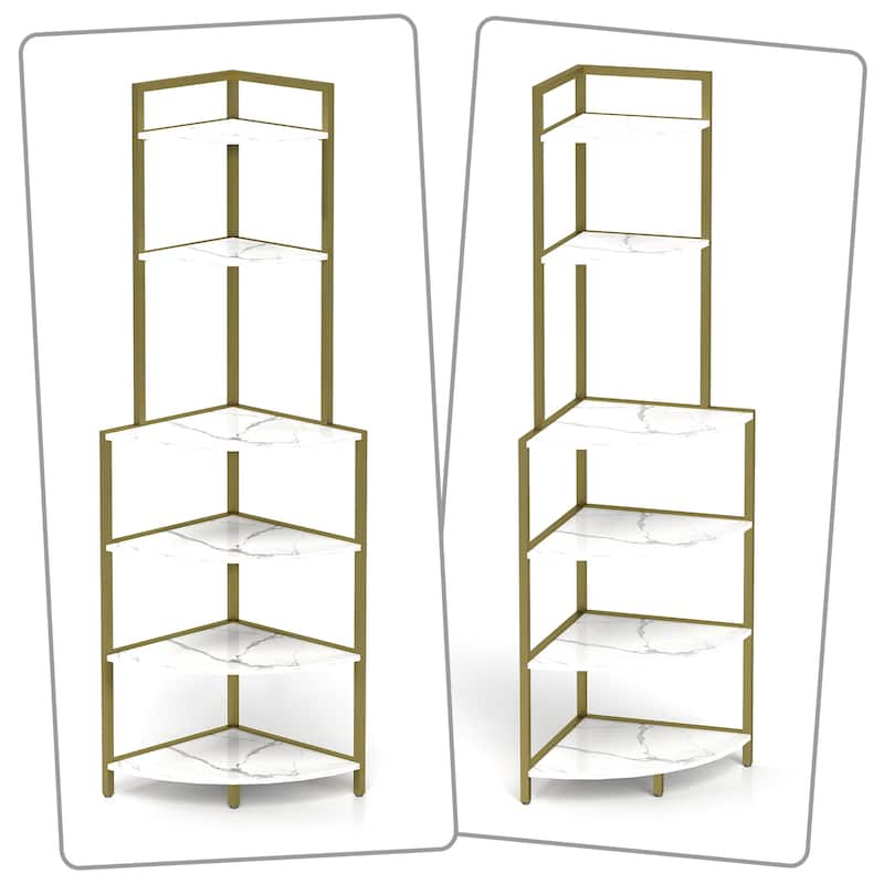 Modern minimalist High Corner Open Shelf with open shelves and metal frame for bedroom living room office