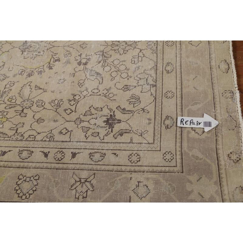 Hand Knotted Oriental 100% Wool Carpet Traditional Floral Beige & Ivories Tabriz Area Rug - 8' 9'' X 6' 0''