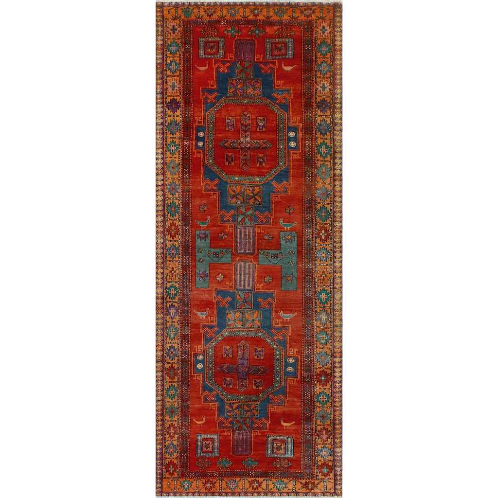 Fine Vintage Distressed Glenis Red/Navy Runner - 4'2" x 11'3"