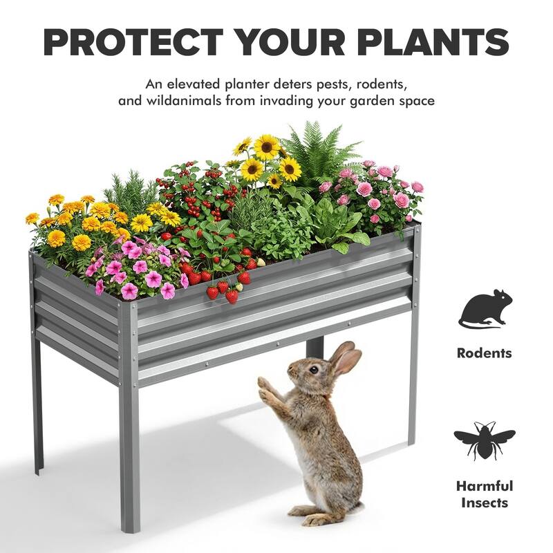 Meyreso 48" x 30" x 20" Galvanized Raised Garden Bed with Legs, Metal Elevated Planter Box, Rust-Resistant, Safety Edging