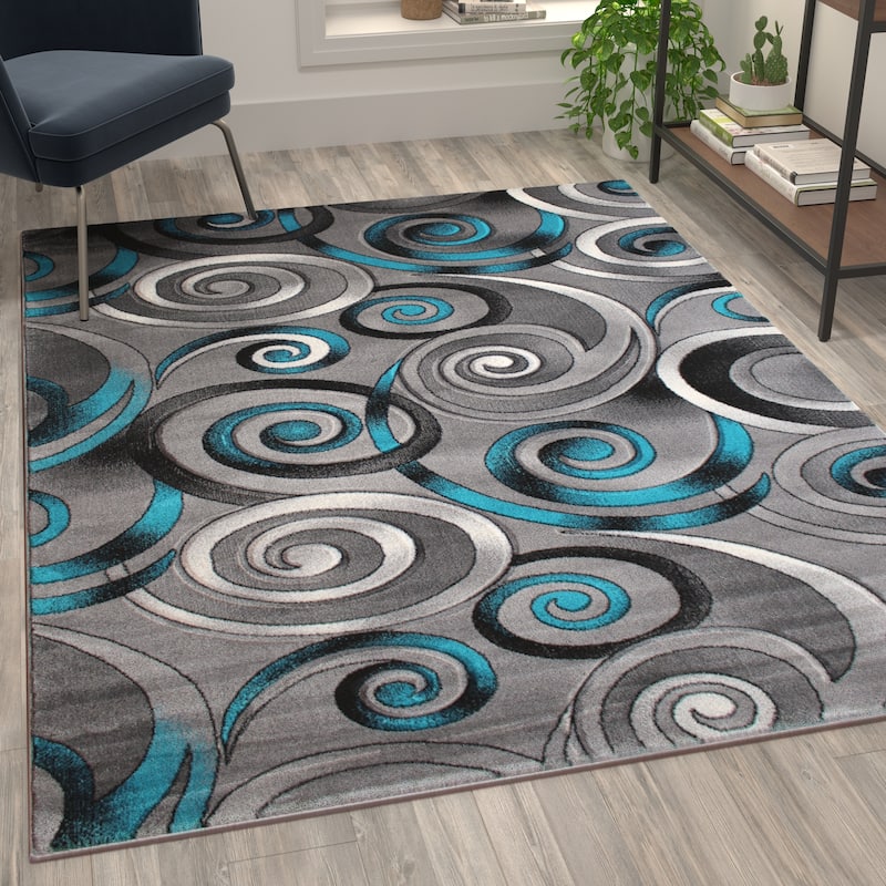 Modern Spiral Patterned Olefin Indoor Area Rug