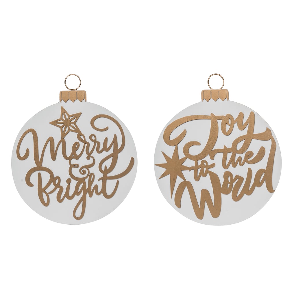 Transpac MDF Golden Ornament Wall Decor Set of 2 Christmas Home Decorations