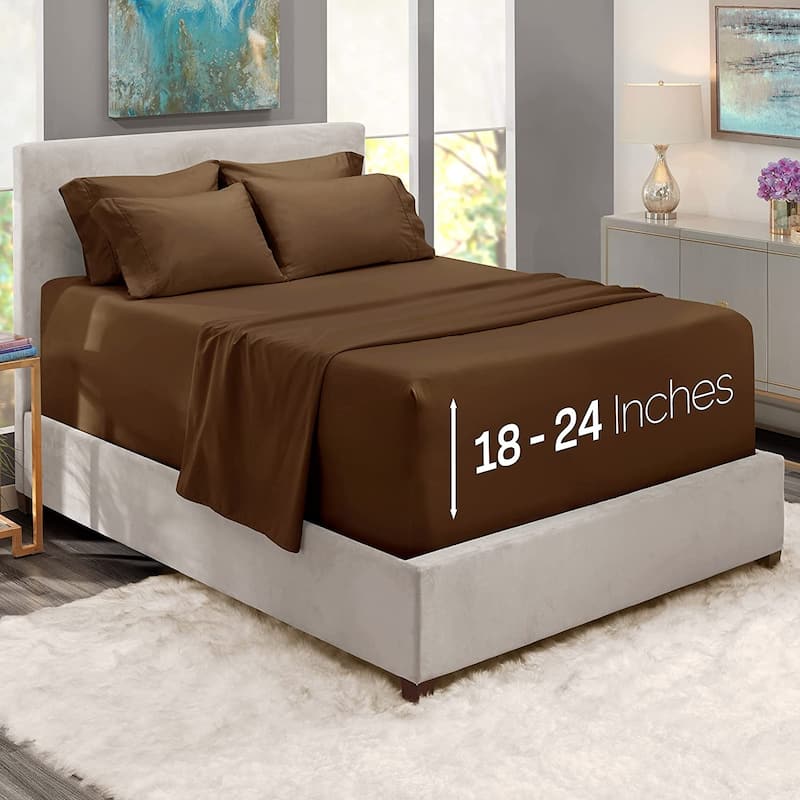 Empyrean Bedding 18"-24" Extra Deep Pocket Sheets Set - Ultra Soft Luxury Bed Sheet Set - California King - Chocolate Brown