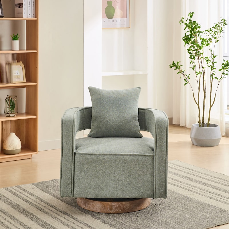 29.1"W Swivel Accent Open Back Chair, Modern Comfy Sofa Chair With Weathered Base, For Bedroom Living Room