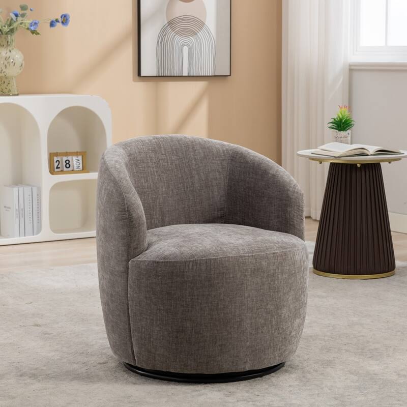 Chenille Fabric Swivel Accent Barrel Armchair with Coating Metal Ring