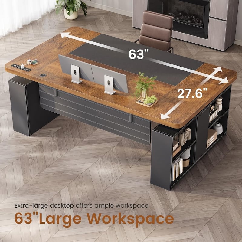 63" Executive Standing Desk Storage Executive Height Adjustable Desk