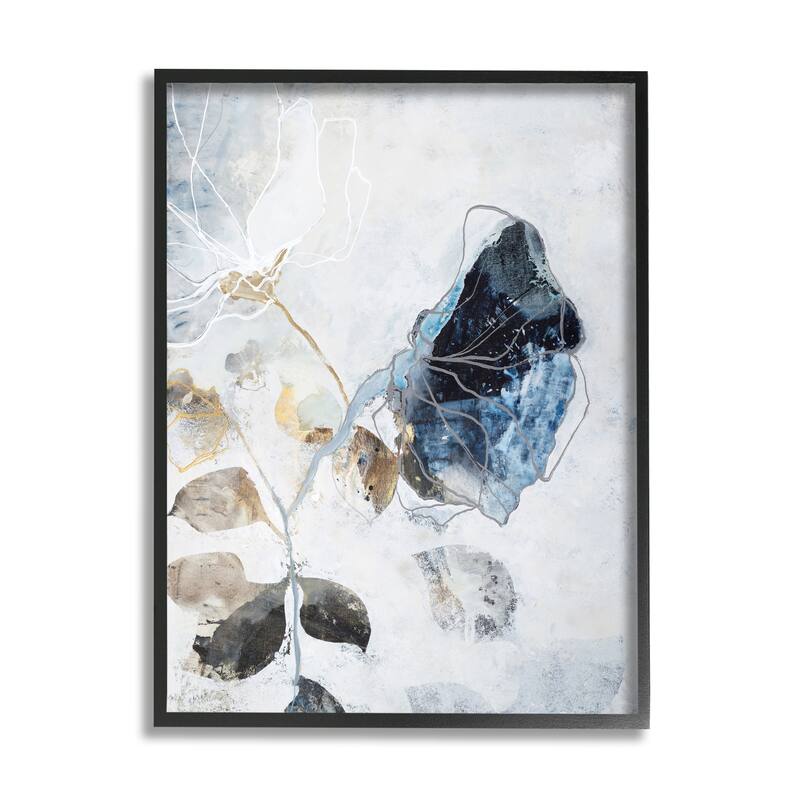 Stupell Wilting Flower Abstract Still Life Modern Blue Flower Framed Wall Art - Brown - 16 x 20 - Black