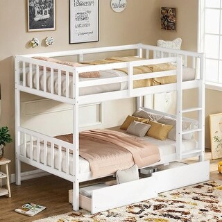 Bunk Bed with Ladder and Safety Guardrails, Convertible into 2 Twin Beds