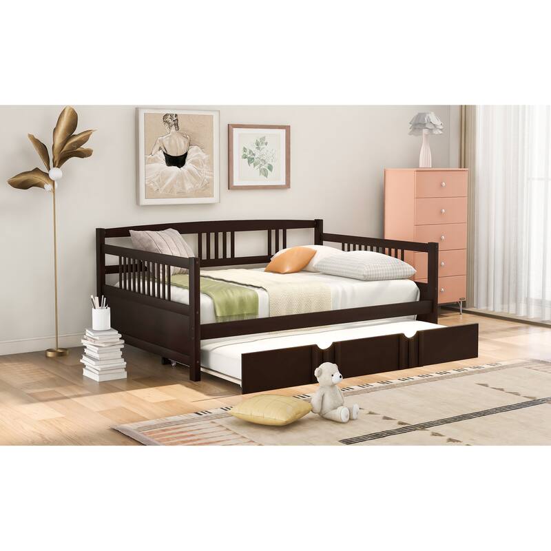 Full Daybed with Pull-Out Trundle, Space-Saving Wooden Frame for Small Spaces