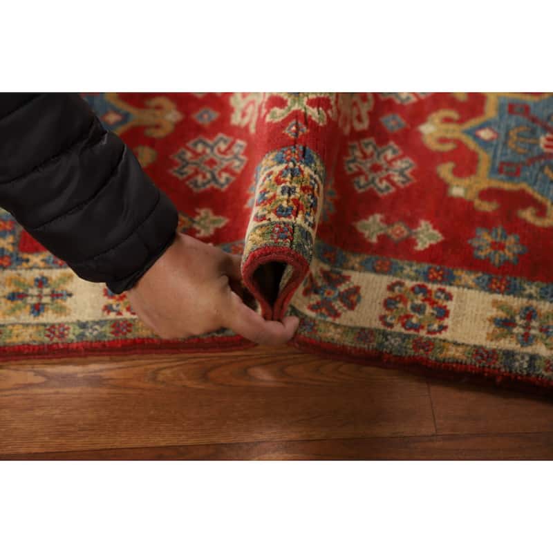 Geometric Red Kazak Oriental Foyer Rug Hand-Knotted Wool Carpet - 2'0" x 3'0"