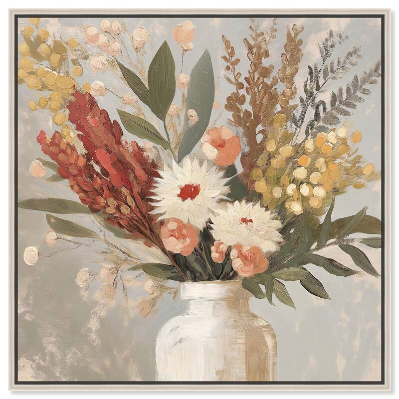 White Vase Bouquet Canvas by Art Remedy - 16" x 16" - Silver