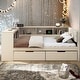 preview thumbnail 2 of 9, Cream Full Size Daybed with Upholstered Headboard, Storage Platform Bed with Storage Shelves