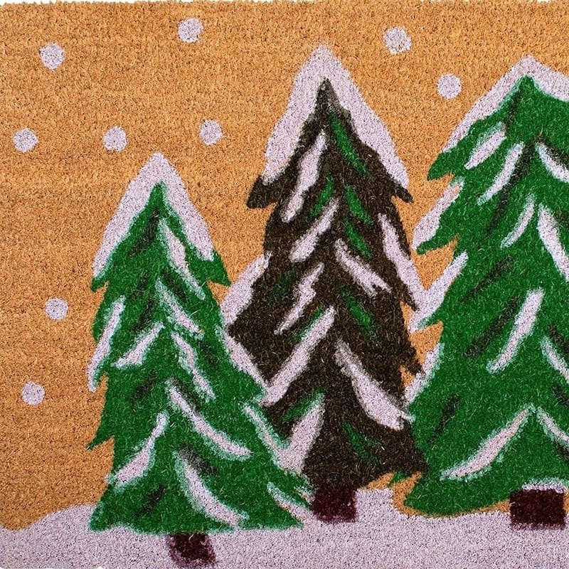 HomeRoots 24" X 36" Brown Green And White Christmas Trees Outdoor Coir Door Mat - 24.00' X '36.00