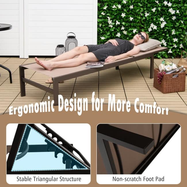 6-Position Chaise Lounge Chairs with Rustproof Aluminium Frame - 60.5"-78" x 25" x 39.5"-25.5" (L x W x H)