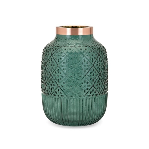 11.5" Teal Green Caper Floral Pattern Large Glass Vase - N/A