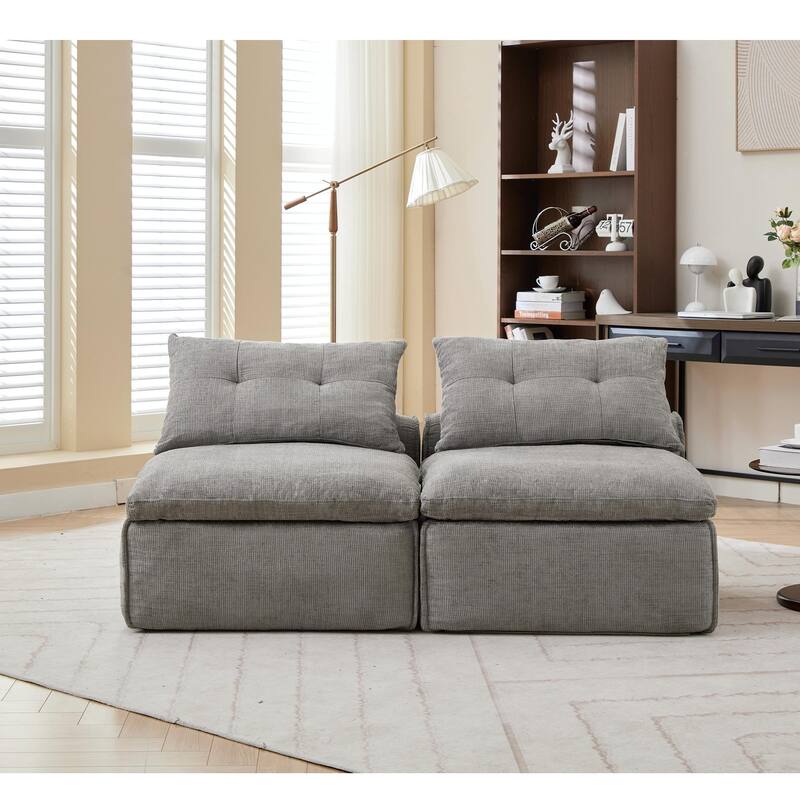 Armless Modular Upholstered Sofa with Lumbar Pillow, Compact Chenille Fabric Sofa Chair for Apartment Small Spaces