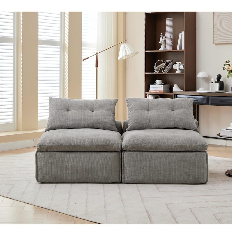 GDFStudio - Chenille Modular 2-Seater 66" Armless Lounge Loveseat Sofa