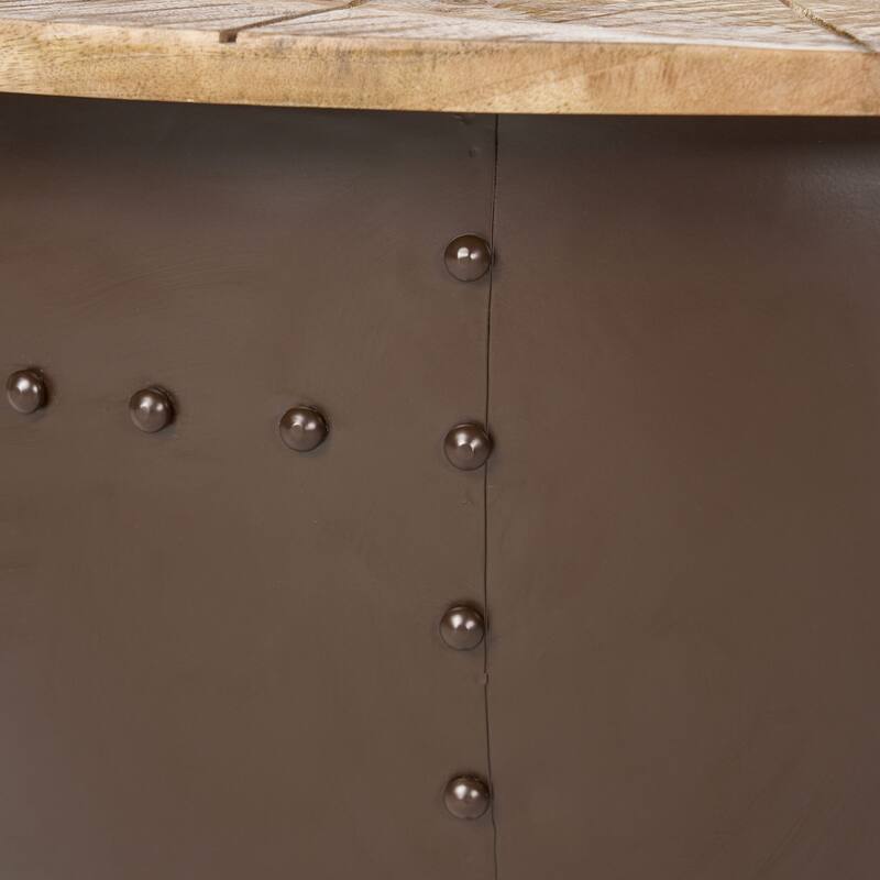 Roomfitters Round Coffee Table, Wood Top Living Room Center Table with Iron Base, Modern Industrial Design, Natural+Brown