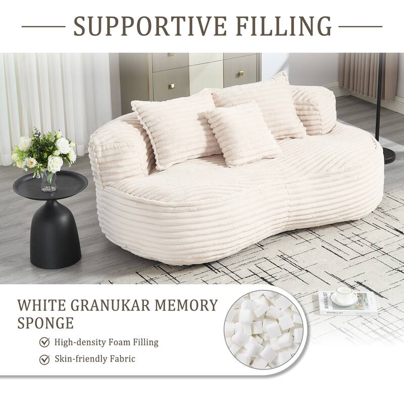 Corduroy Bean Bag Chair, Foam-Filled Lazy Floor Sofa with 3 Pillows, Soft Upholstered Lounge Chair for Adults & Teens