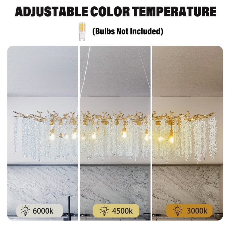 KAYLA Indoor Rectangle Crystal Chandeliers, Dining Room Light, Pendant Light Fixture for Kitchen Island