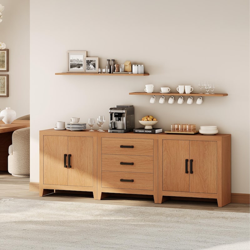 WAMPAT TV Stand for 85-Inch TVs, 3-Piece Farmhouse Media Console with Storage