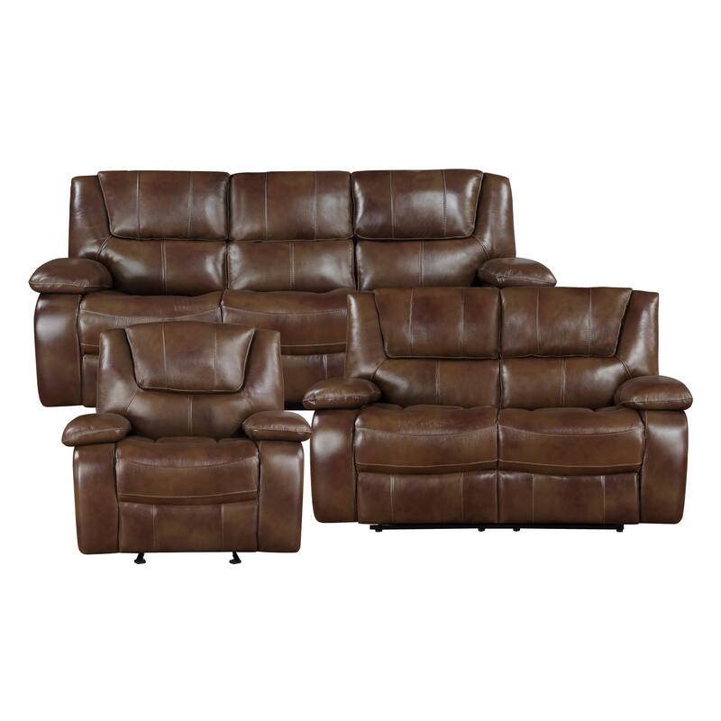 Baron 3-Piece Leather Match Manual Reclining Sofa Set - Brown
