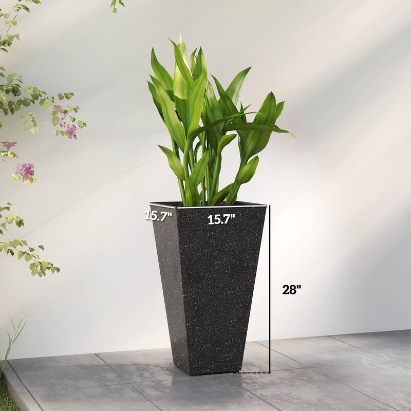 Outsunny 28 Inch Tall Planters for Outdoor Plants, Set of 3 Plastic Flower Pots with Marble Finish and Drainage Holes