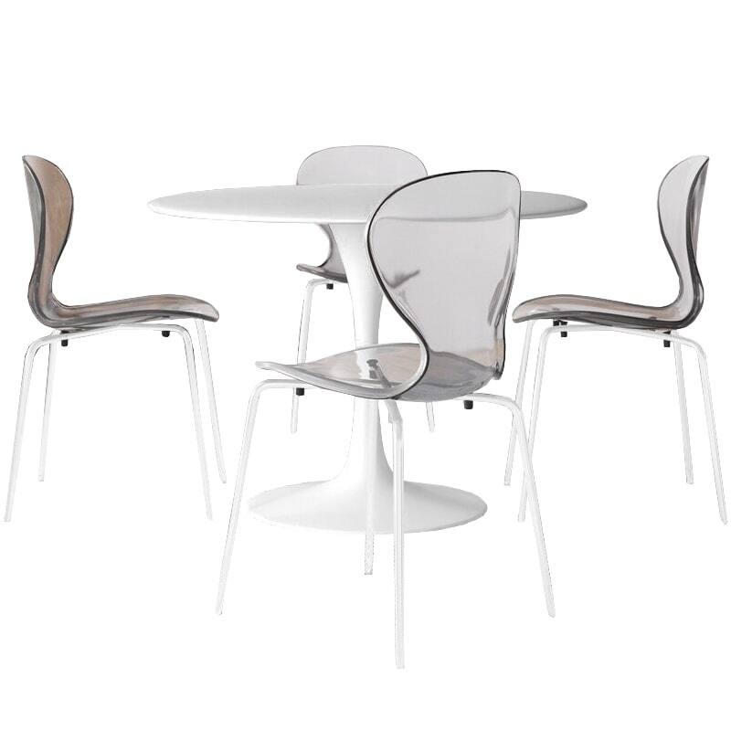 5-Piece Dining Set with 35-Inch Round Dining Table and 4 Side Chairs in White Stainless Steel - Clear