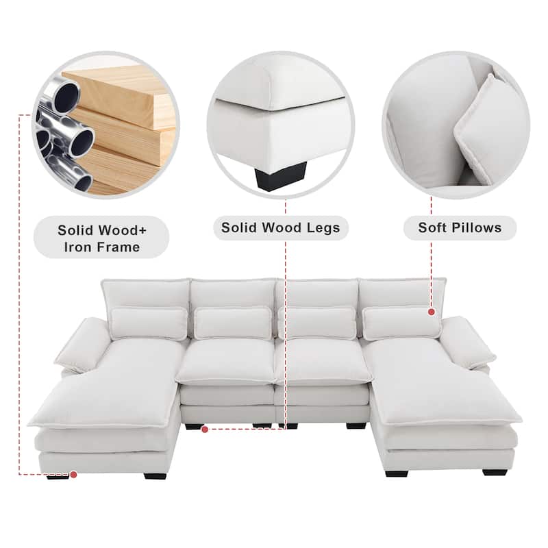 109.8*55.9"U-shaped Sectional Sofa with Waist Pillows,6-seat Upholstered Symmetrical Sofa,Sleeper Sofa Couch with Chaise Lounge