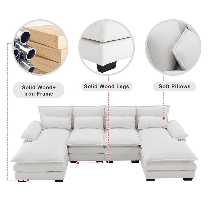 Modern U-shaped Sectional Sofa with Waist Pillows,6-seat
