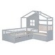 preview thumbnail 15 of 17, Twin Size Platform Bed with Linen Upholstered Sofa, Semi-enclosed House Bed Frame with Drawers and Storage Shelf for Kids