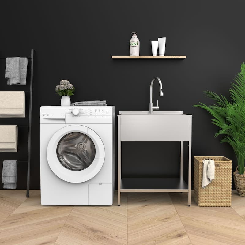 Transolid 28-in W x 22-in D x 35-in H Stainless Steel Laundry Sink and Wash Stand - 28-in x 22-in