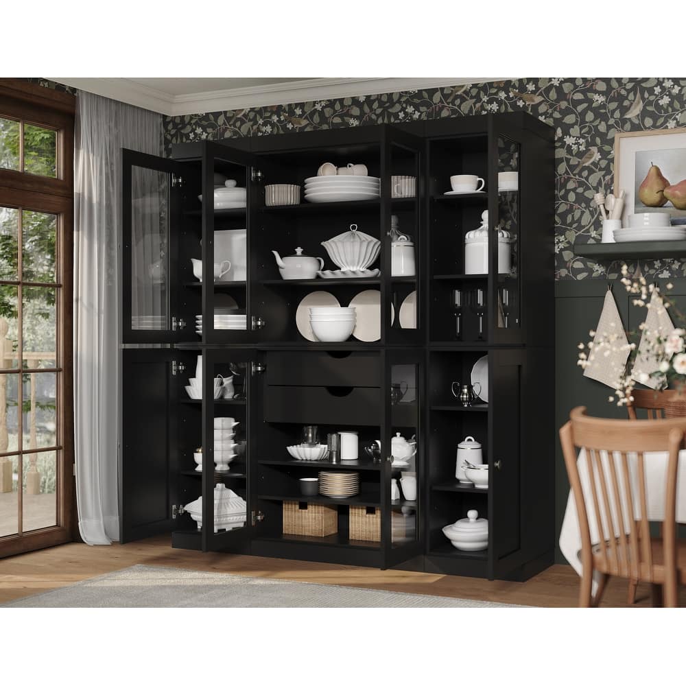 Palace Imports 100% Solid Wood Pantry China Cabinet, Clear Glass & Shaker Doors, 2 Drawers, 65" Wide, 71.5" Tall
