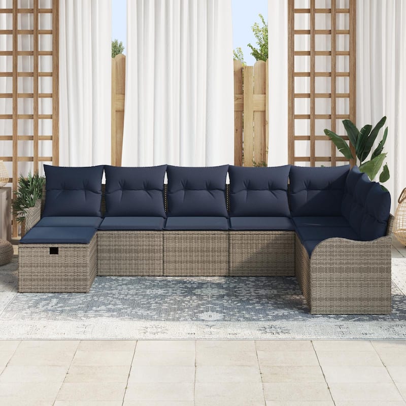 vidaXL 8/9 Garden Sofa Set with Cushions Black/Brown/Grey Poly Rattan - 113.2 x 69.9 x 27.2