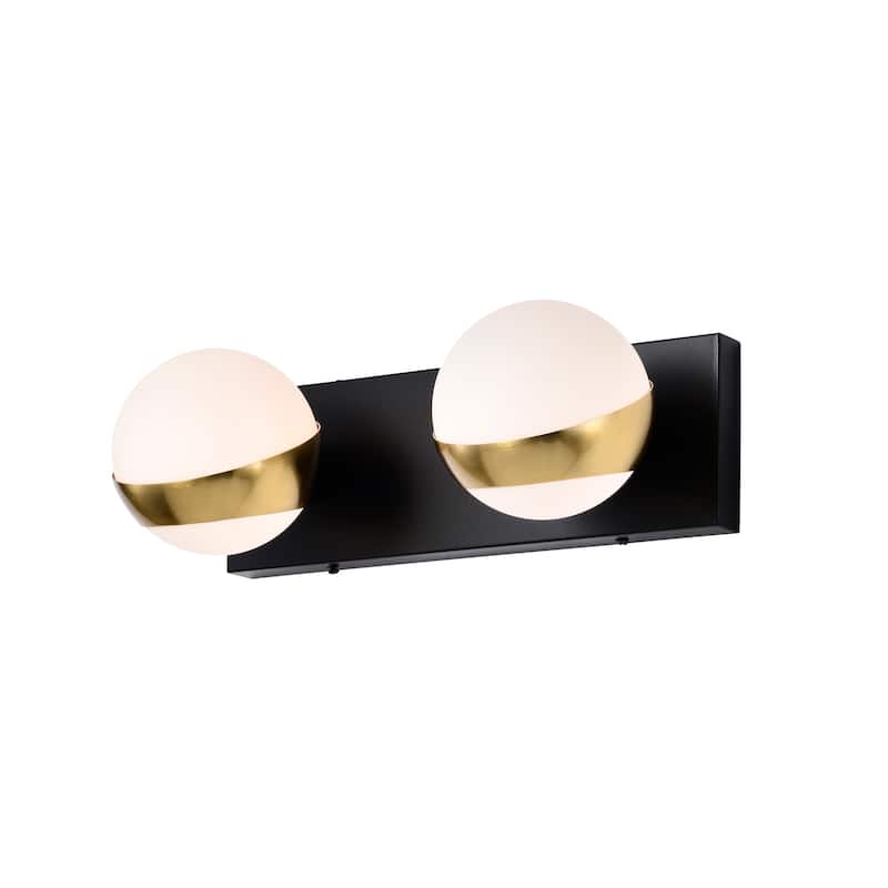 Duo 14 Inch Gold Finish Orb Opaque Glass Wall Sconces 2 Light - Gold and Matte Black