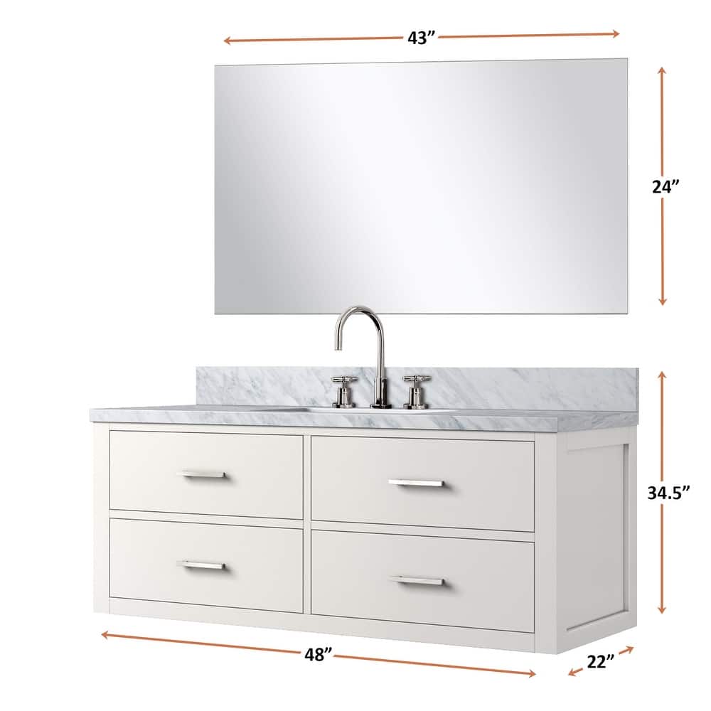 Castor Bath Vanity with Carrara Marble Top, Sink, Mirror and Faucet