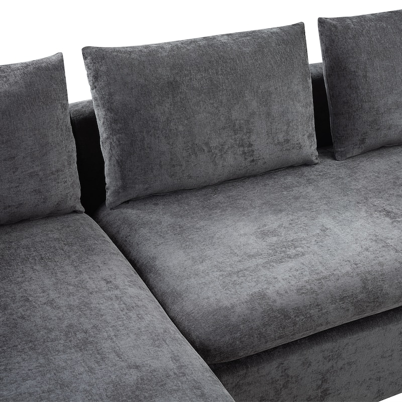 Sectional L-shaped Gray Chenille Sofa with Wooden Storage, 94"L x 61"W x 31"H, 187lbs