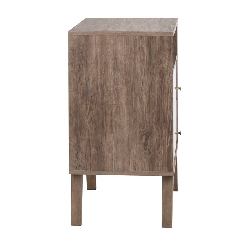 Prepac Milo Mid-Century Modern 2 Drawer Nightstand with Open Shelf, Bedside Table, Contemporary Bedroom Furniture