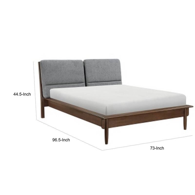 Soly Queen Size Platform Bed, Upholstered Back Panel, Brown, Dark Gray