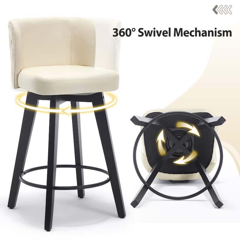 27.5" Faux Leather Upholstered Swivel Counter Height Bar Stool with Wooden Frame, Set of 1/2/3/4