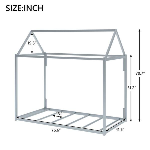 dimension image slide 2 of 3, Stylish House Shape Design Metal Platform Bed with Solid Construction and Safety Guaranteed