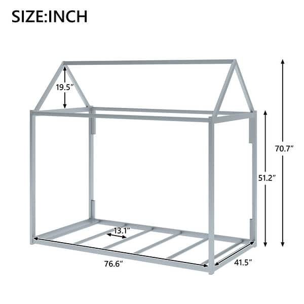 Twin Metal House Shape Platform Kids Bed with Stylish Design and Durability, Silver