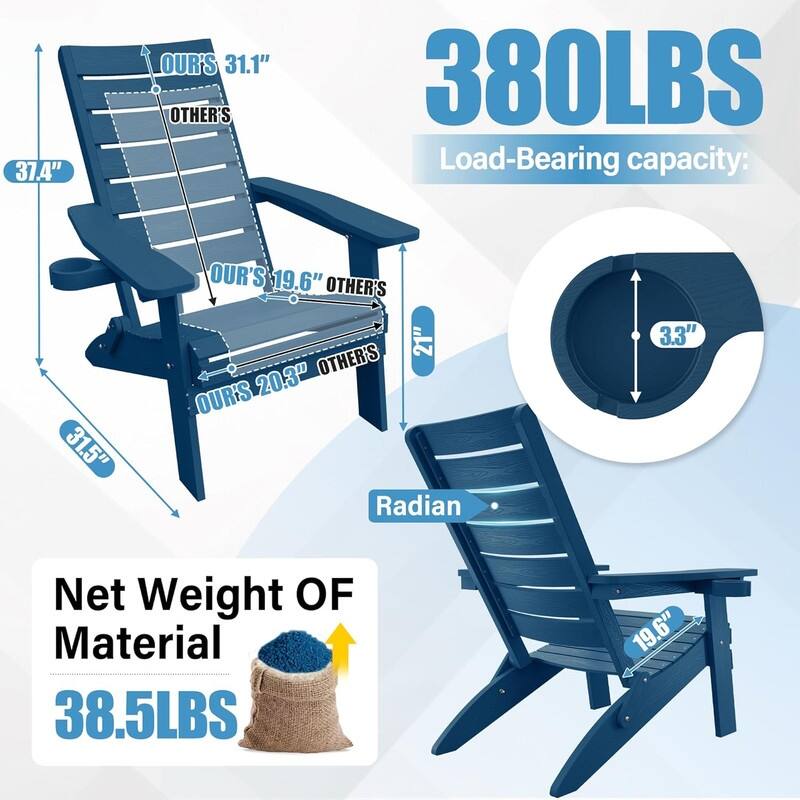 WINSOON HIPS Folding Adirondack Chairs with Arc Back & Cup Holder Set Of 2