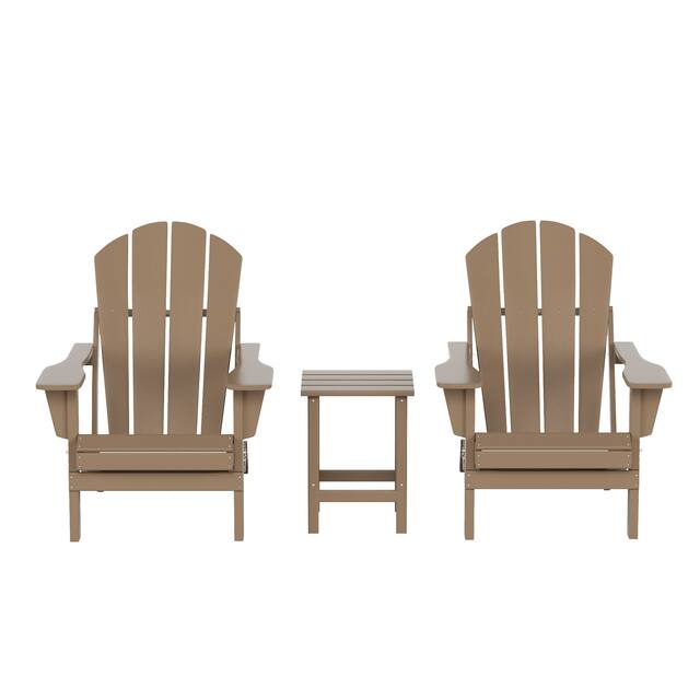 (2) Laguna Folding Adirondack Chairs and Side Table Set - Weatherwood