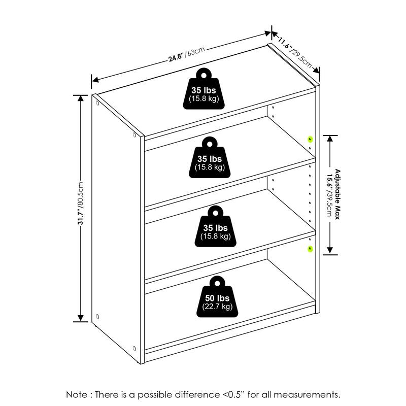 31.65 in. Tall Pine Wood 3-Shelf Bookcase