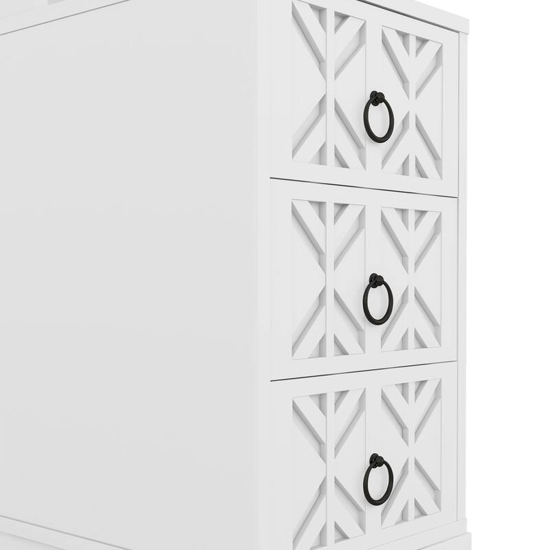 Tall Nightstand with Charging Station, Narrow Sofa Side Table with 3 Drawers & 2 Open Shelves, Solid Wood Entryway Accent Table